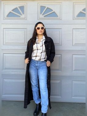 Black Longline Jean Jacket - Women's Casual Trench Style